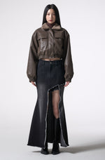画像をギャラリービューアに読み込む, asymmetry cutting long denim skirt
