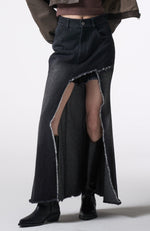 画像をギャラリービューアに読み込む, asymmetry cutting long denim skirt
