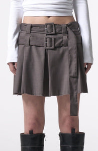 double belt pleats mini skirt