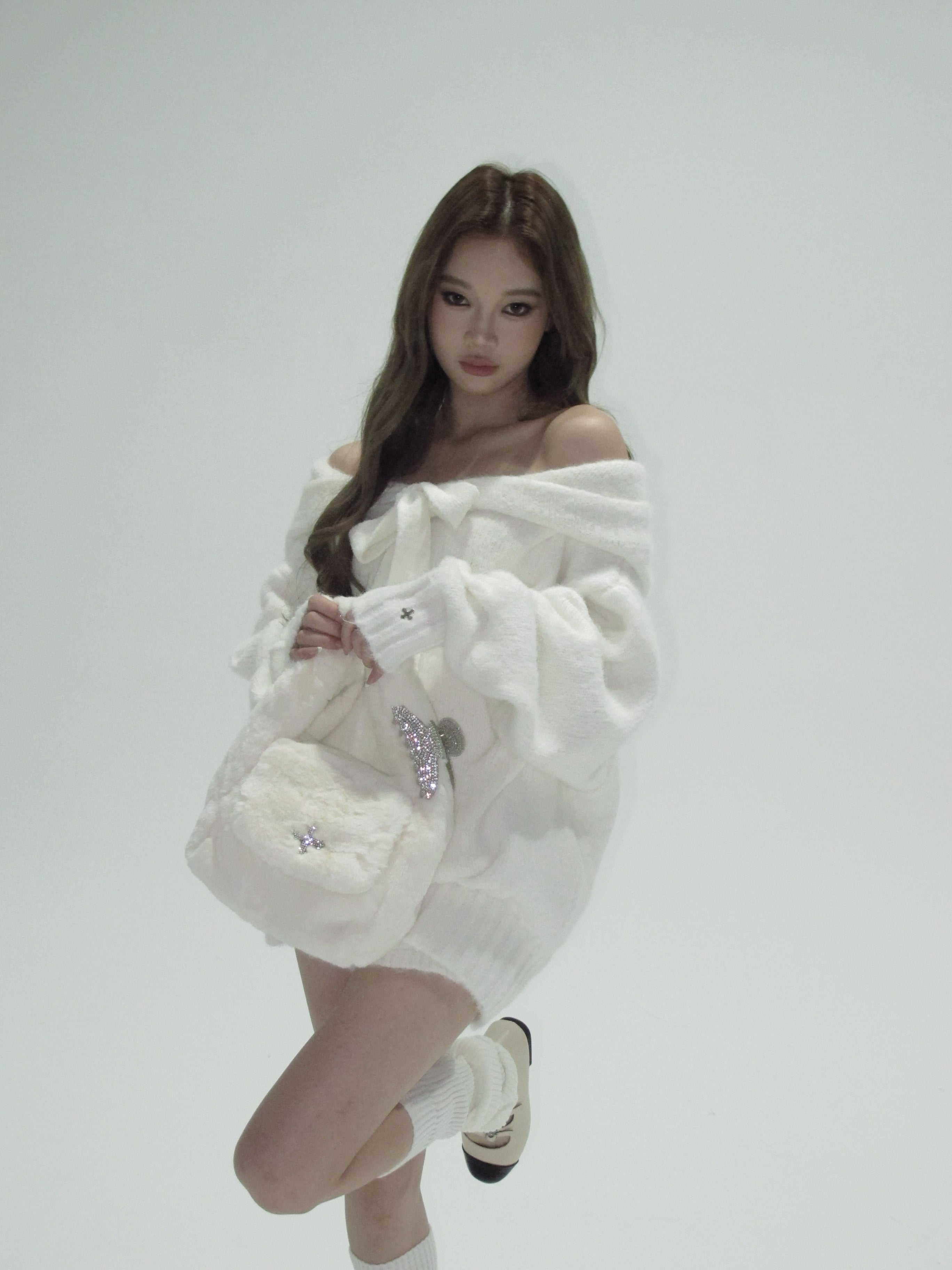 受注販売) Ribbon Off-Shoulder Knit Set