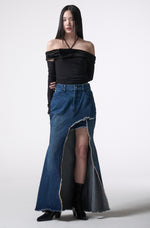 이미지를 갤러리 뷰어에 로드 , asymmetry cutting long denim skirt 
