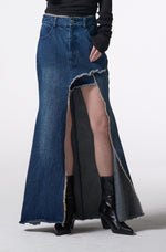 이미지를 갤러리 뷰어에 로드 , asymmetry cutting long denim skirt 
