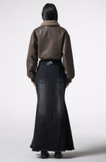 画像をギャラリービューアに読み込む, asymmetry cutting long denim skirt
