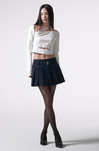 belt pleats mini skirt 