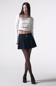 belt pleats mini skirt