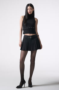 belt pleats mini skirt