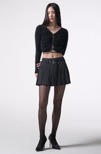 belt pleats mini skirt