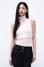 画像をギャラリービューアに読み込む, button fluffy nosleeve knit tops
