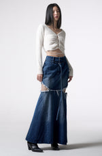 Load image into Gallery viewer, side cutting denim long skirt 
