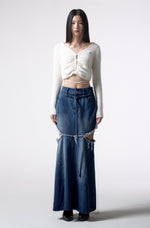 Load image into Gallery viewer, side cutting denim long skirt 
