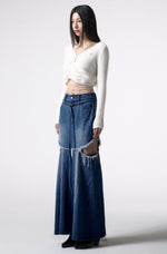 Load image into Gallery viewer, side cutting denim long skirt 
