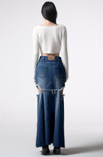 Load image into Gallery viewer, side cutting denim long skirt 
