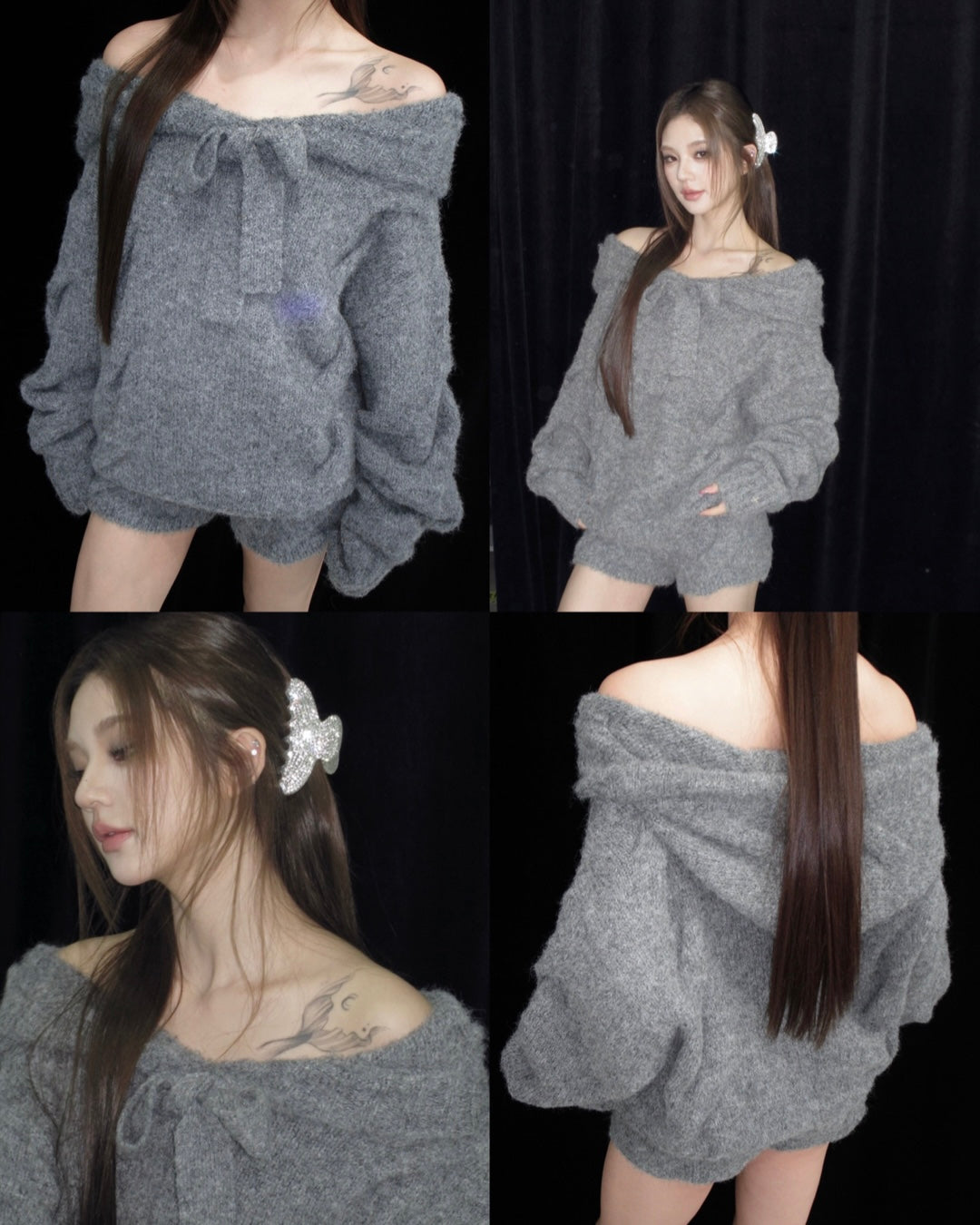 受注販売) Ribbon Off-Shoulder Knit Set