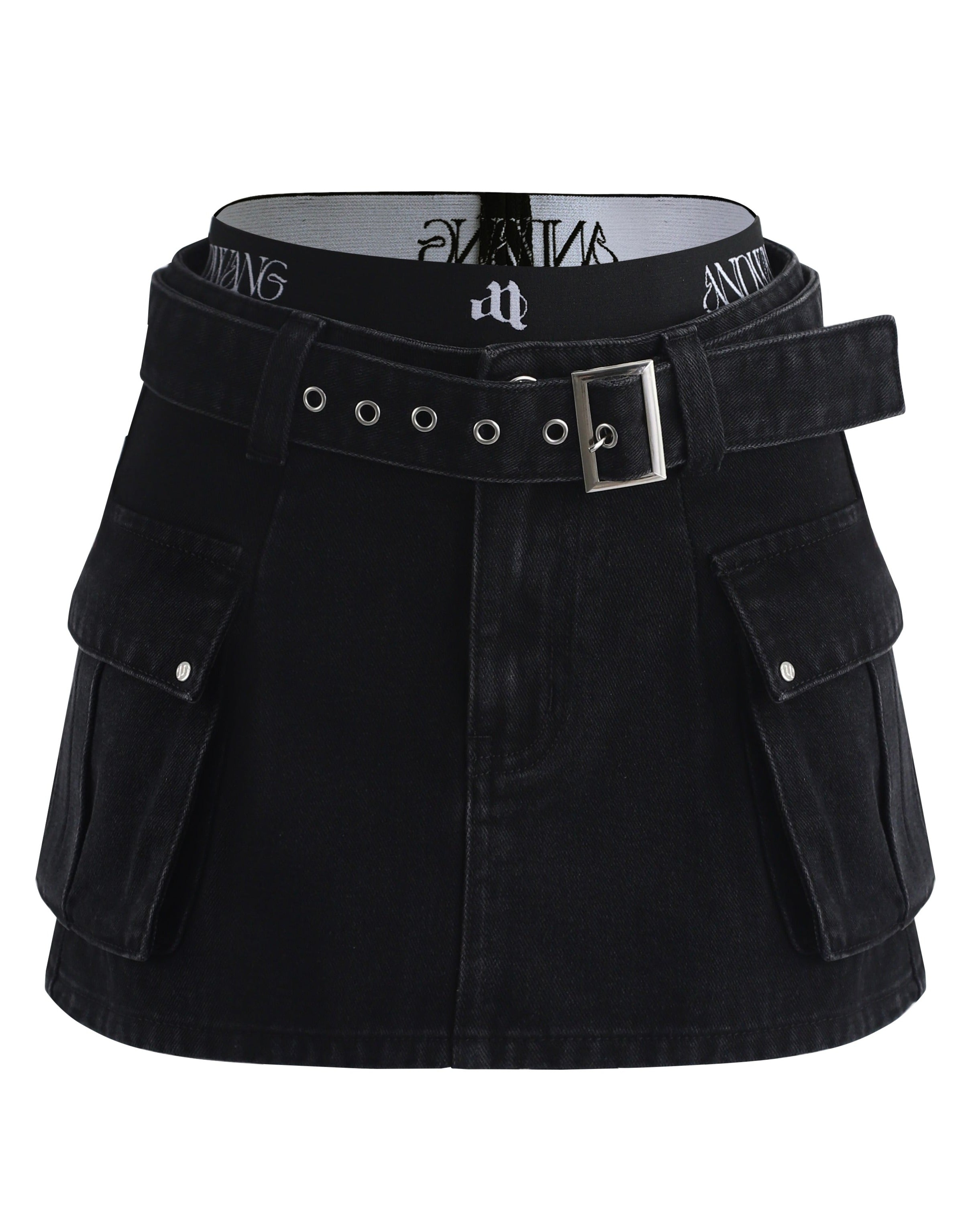 denim cargo mini skirt