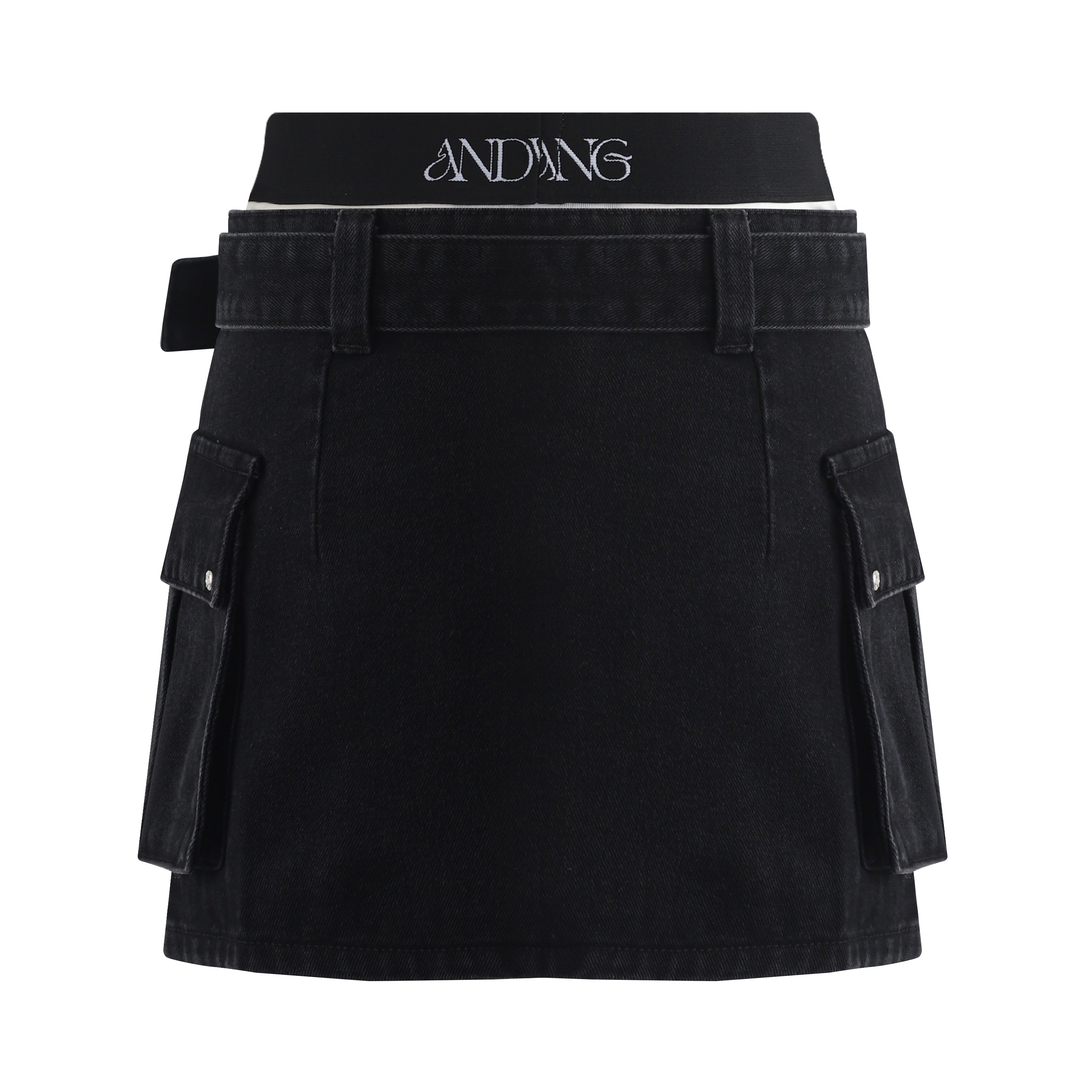 denim cargo mini skirt