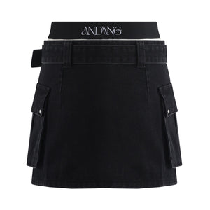 denim cargo mini skirt