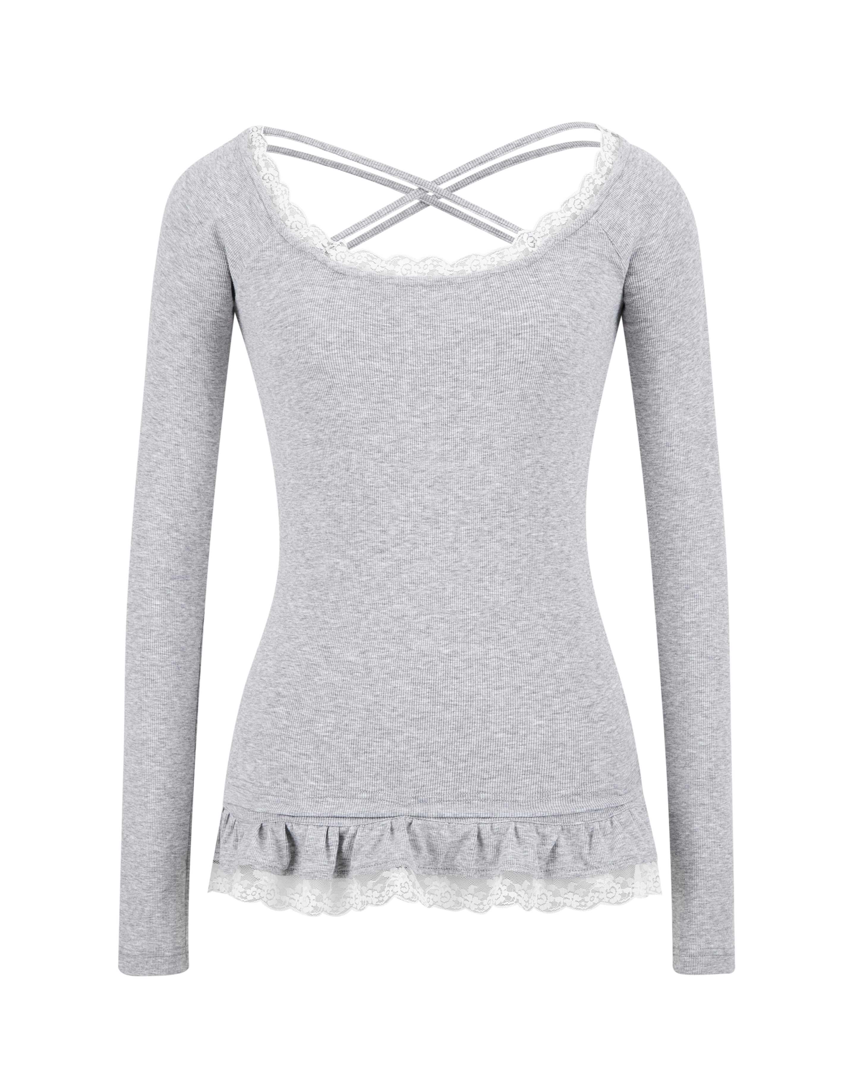 Lace Ribbon Rib Long Sleeve