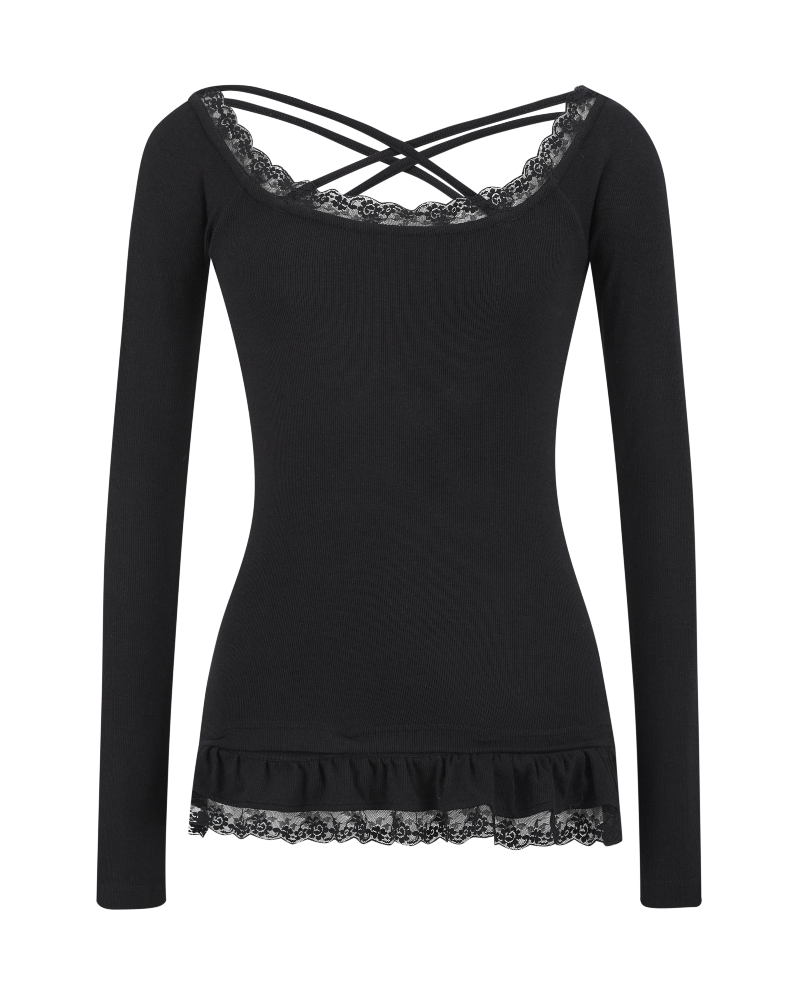Lace Ribbon Rib Long Sleeve