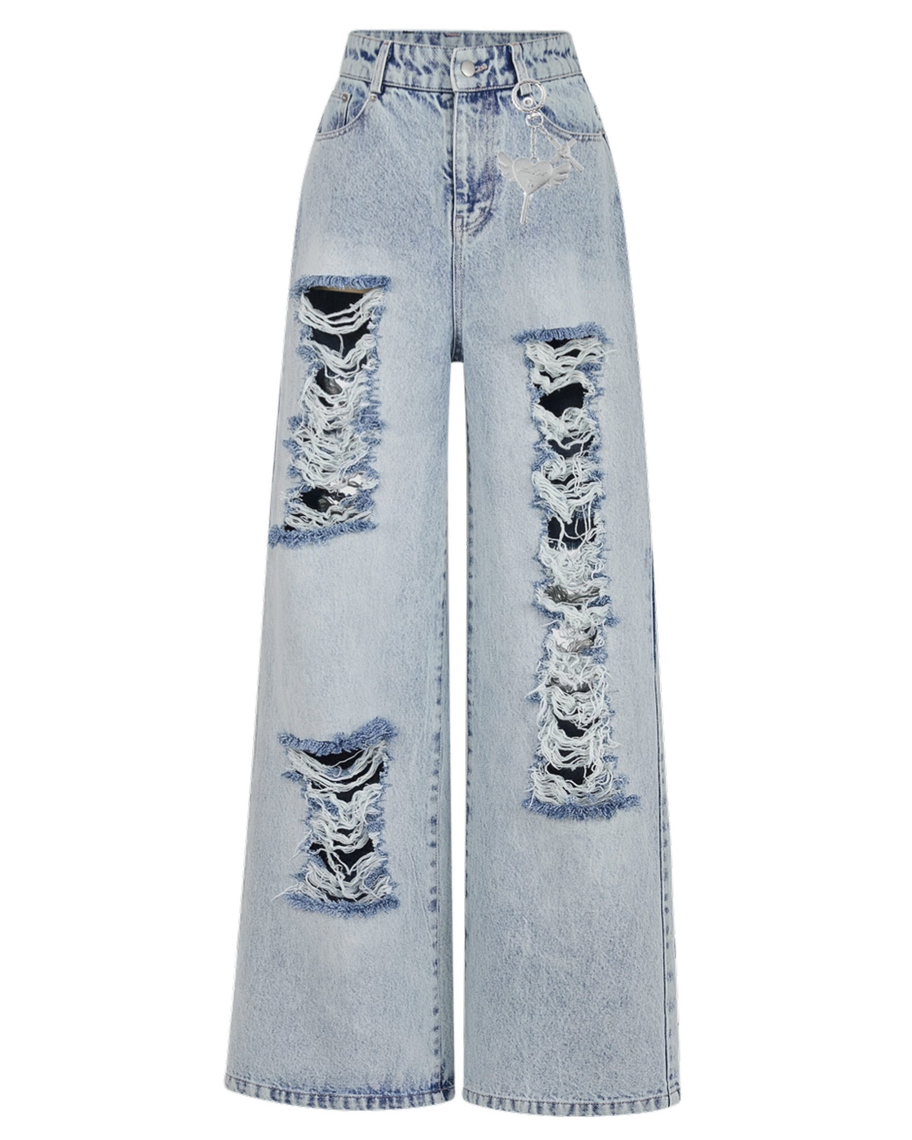 damaged heart key denim