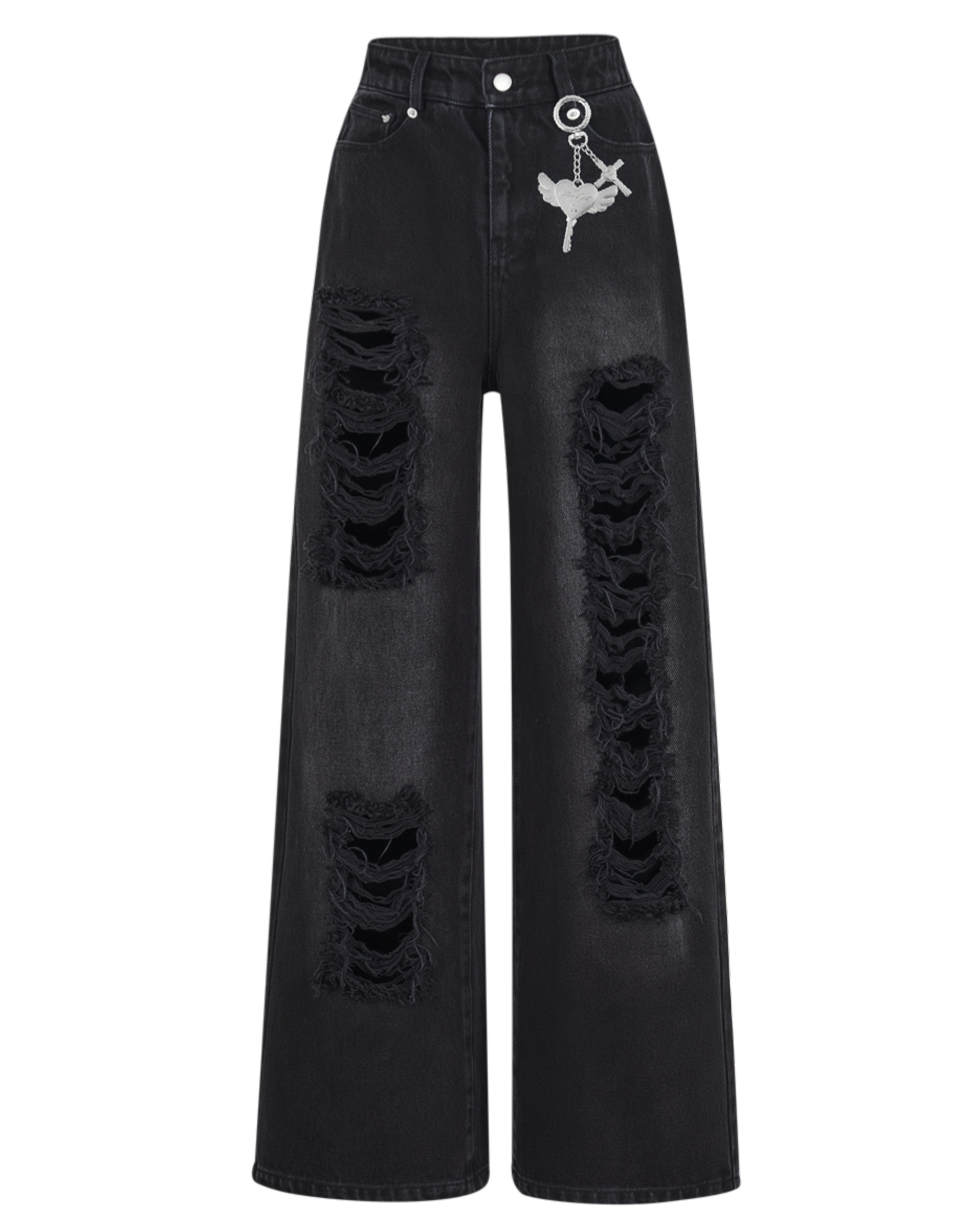 damaged heart key denim