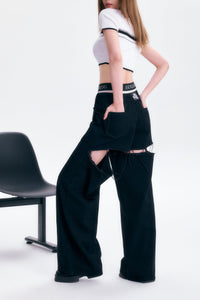 back cutout denim pants (black×black)