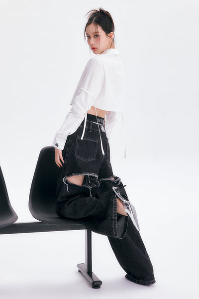 back cutout denim pants (black×white) – ANDWANG