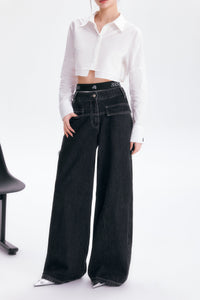 back cutout denim pants (black×white) – ANDWANG