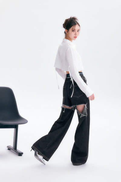 back cutout denim pants (black×white) – ANDWANG